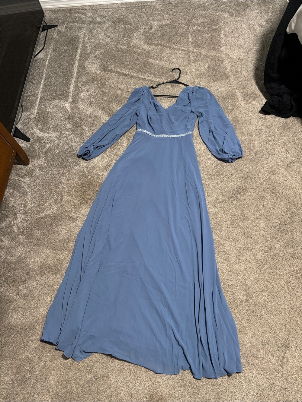 Ever Pretty Dusty Blue Long Sleeve Chiffon Gown